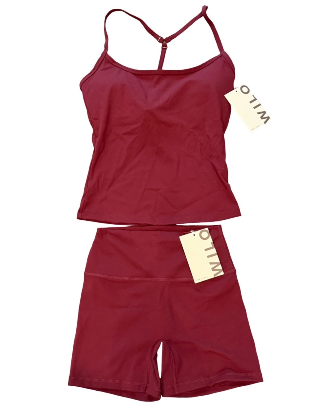 Wilo The Label Longline Cami & Biker Shorts Set Burgundy XS NWT - Picture 2 of 9